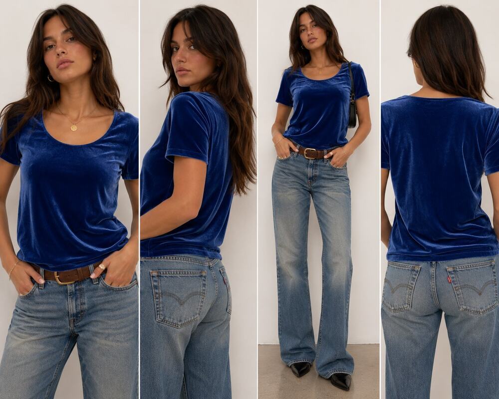 Vintage Gemilli Blue Velvet Top USA Made Women's Large Y2K Soft Stretch Velour